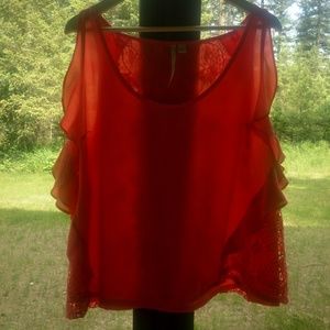 lace back sleeveless ruffle top XL